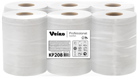 KP208 Бумажные полотенца в рулонах с центральной вытяжкой Veiro Professional Comfort белые двухслойные (6 рул х 100 м)