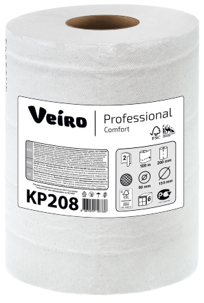KP208 Бумажные полотенца в рулонах с центральной вытяжкой Veiro Professional Comfort белые двухслойные (6 рул х 100 м)