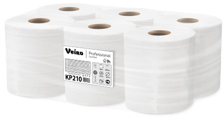 KP210 Бумажные полотенца в рулонах с центральной вытяжкой Veiro Comfort белые 1 слой (6 рул х 200 м)