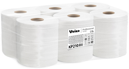 KP210 Бумажные полотенца в рулонах с центральной вытяжкой Veiro Comfort белые 1 слой (6 рул х 200 м)