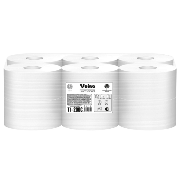 T1-200C Туалетная бумага в рулонах Veiro Professional Lite 1 слой (12 рул х 200 м)