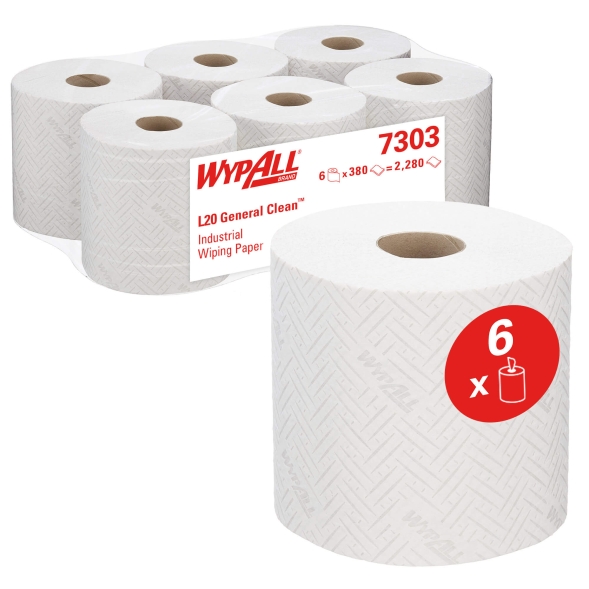 7303 Протирочный материал в рулонах с центральной подачей WypAll® L20 двухслойный белый (6 рул х 300 л)