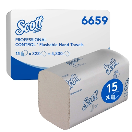 Бумажные полотенца в пачках 6659 Scott Performance однослойные условно растворимые от Kimberly-Clark Professional (15 пач х 300 л)