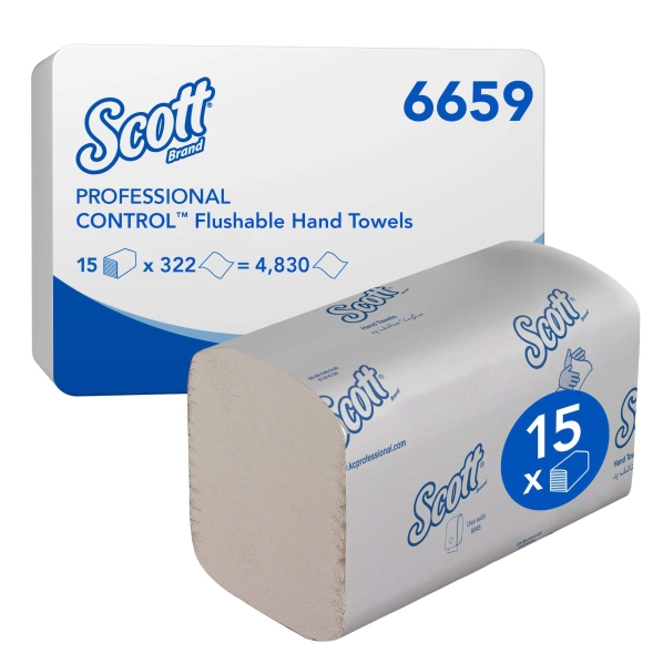 Бумажные полотенца в пачках 6659 Scott Control однослойные условно растворимые от Kimberly-Clark Professional (15 пач х 300 л)